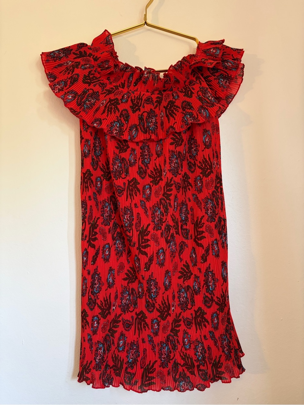 Women’s Red Floral Ruffle Neck Dress